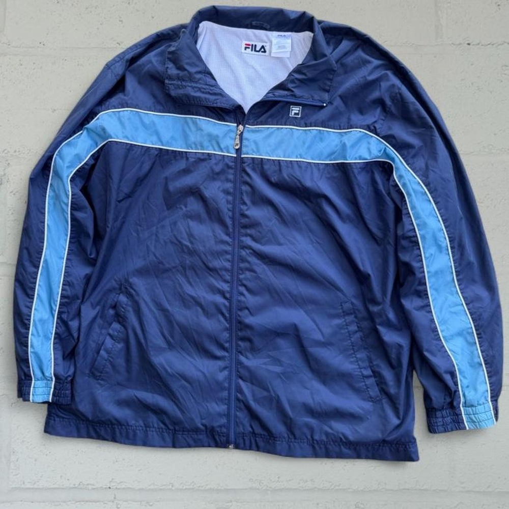 Vintage Fila Full Zip Track Jacket Y2K Navy Light Blue XL Mens Retro Sportswear